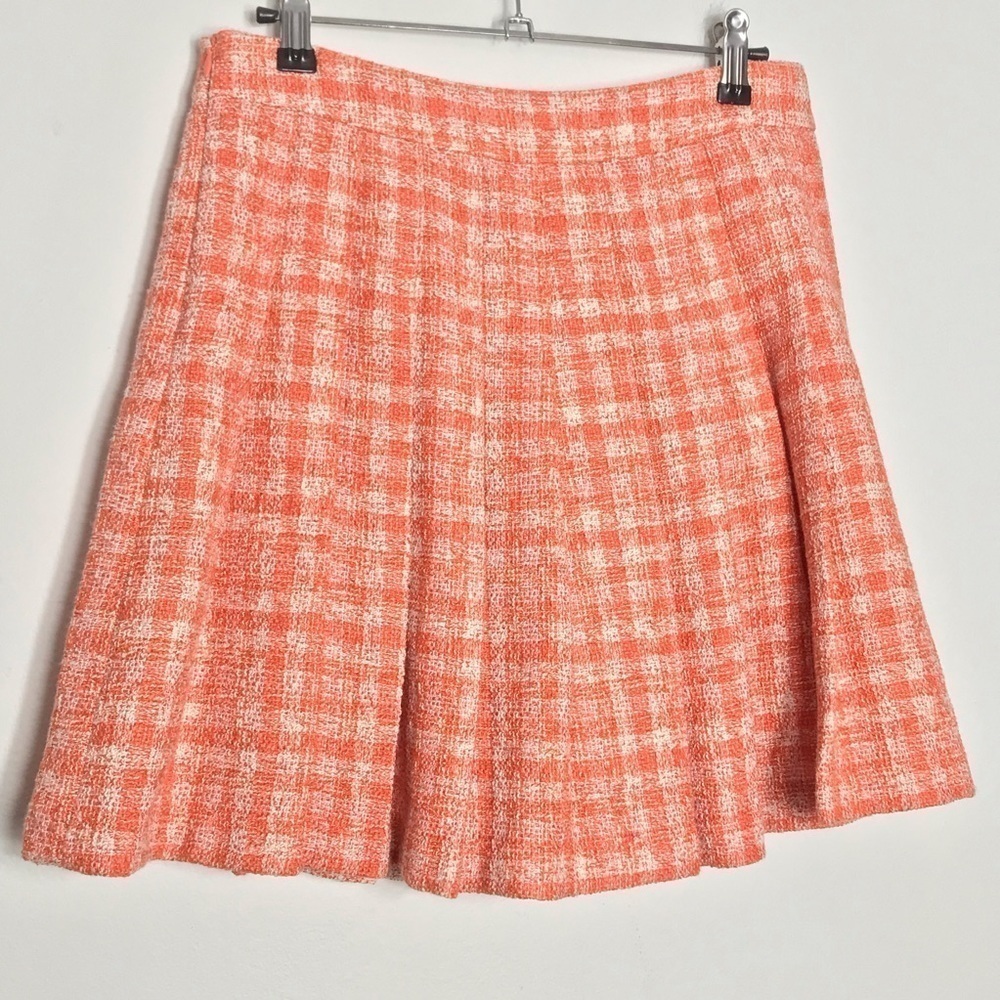 Zara Tweed Orange Cream Pleated Academia School Y2K Mini Skirt Size Small - Picture 3 of 9